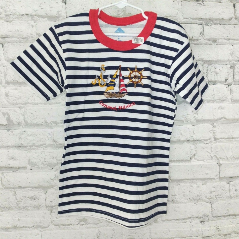 Mayan Shirt Boys Size 8 Striped Youth Kids Short Sleeve Tee Cozumel Mexico
